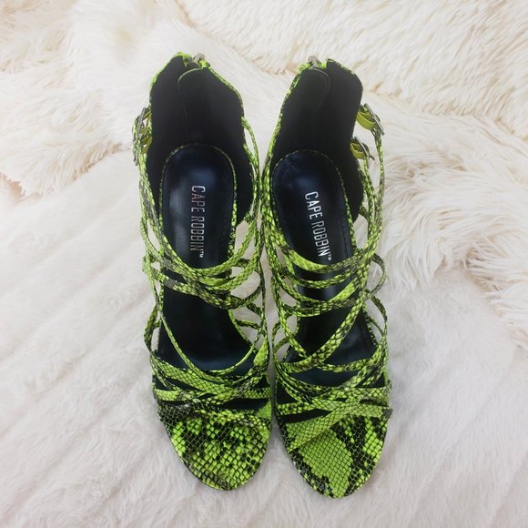 Lime Green Strappy High Heels Shoes Percy - Picture 3 of 9